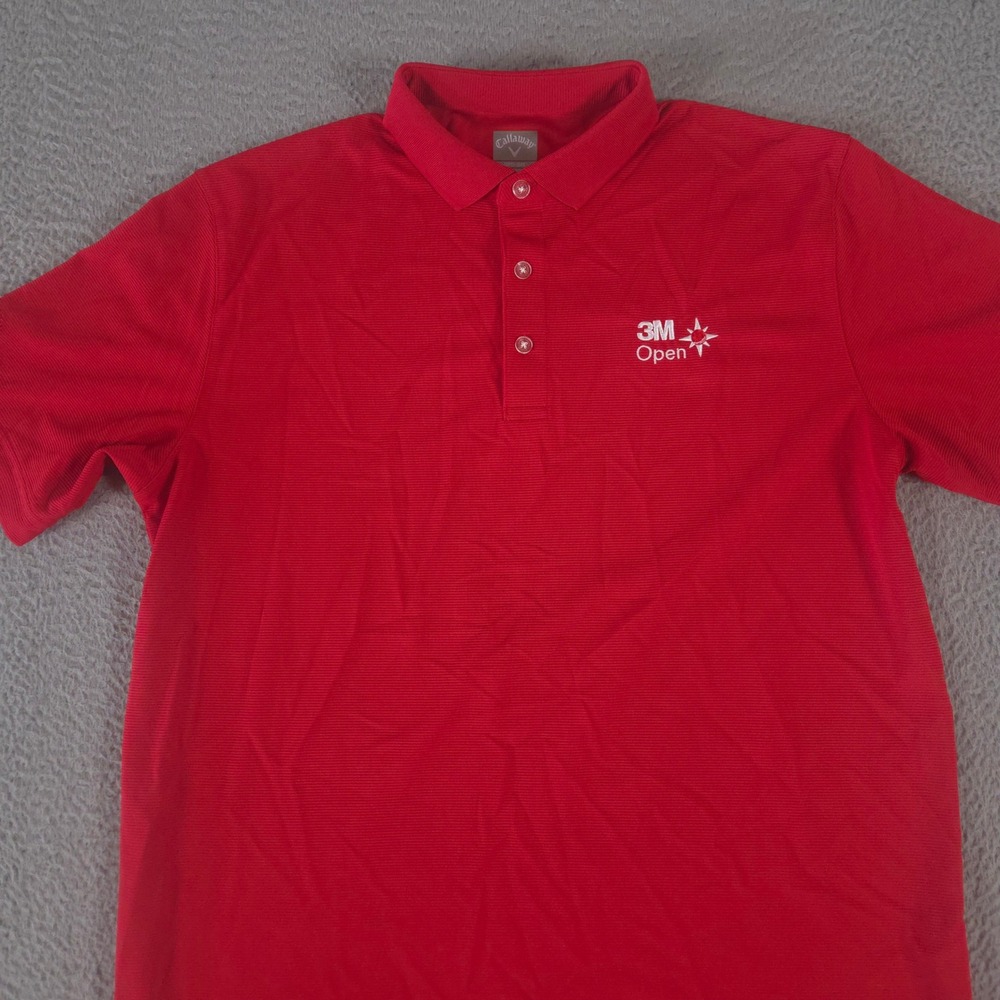 Callaway Polo Shirt Mens L Red Opti-Dri 3M Open Tournament Logo Micro‎ Stripe